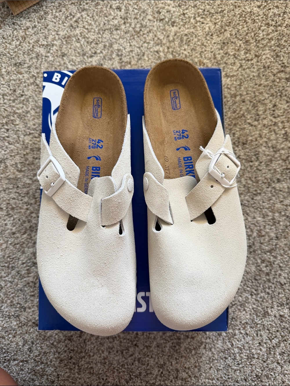 Birkenstock Cream Suede Boston Clogs